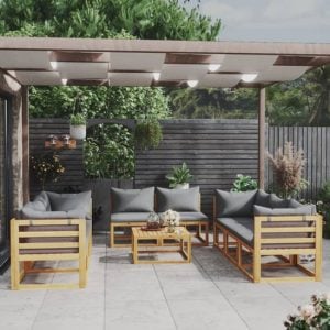 Brooks Solid Wood 9 Piece Garden Lounge Set With Grey Cushions | Bed Sava