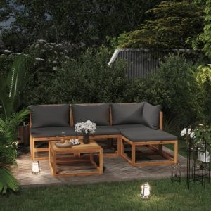 Brooks Solid Wood 5 Piece Garden Lounge Set With Grey Cushions | Bed Sava