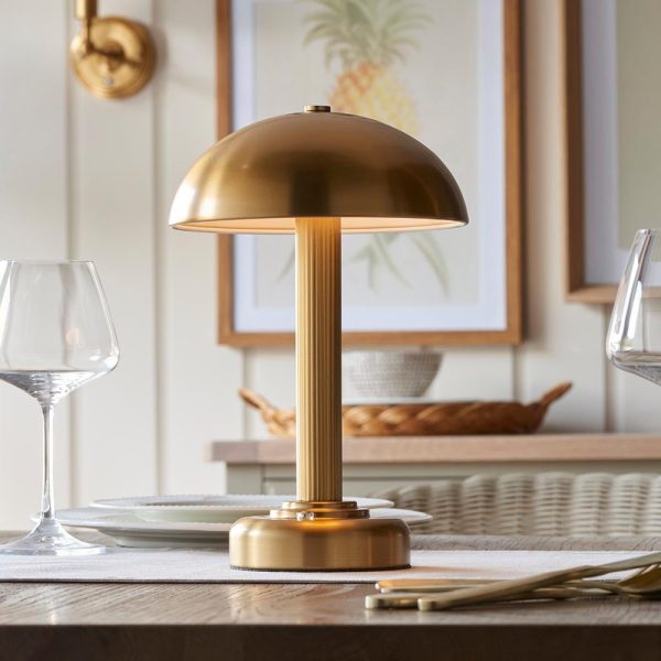 Brossard Metal Rechargeable Round Table Lamp In Brass | Bed Sava