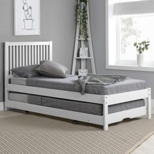 Broxton Wooden Single Bed With Guest Bed In White | Bed Sava