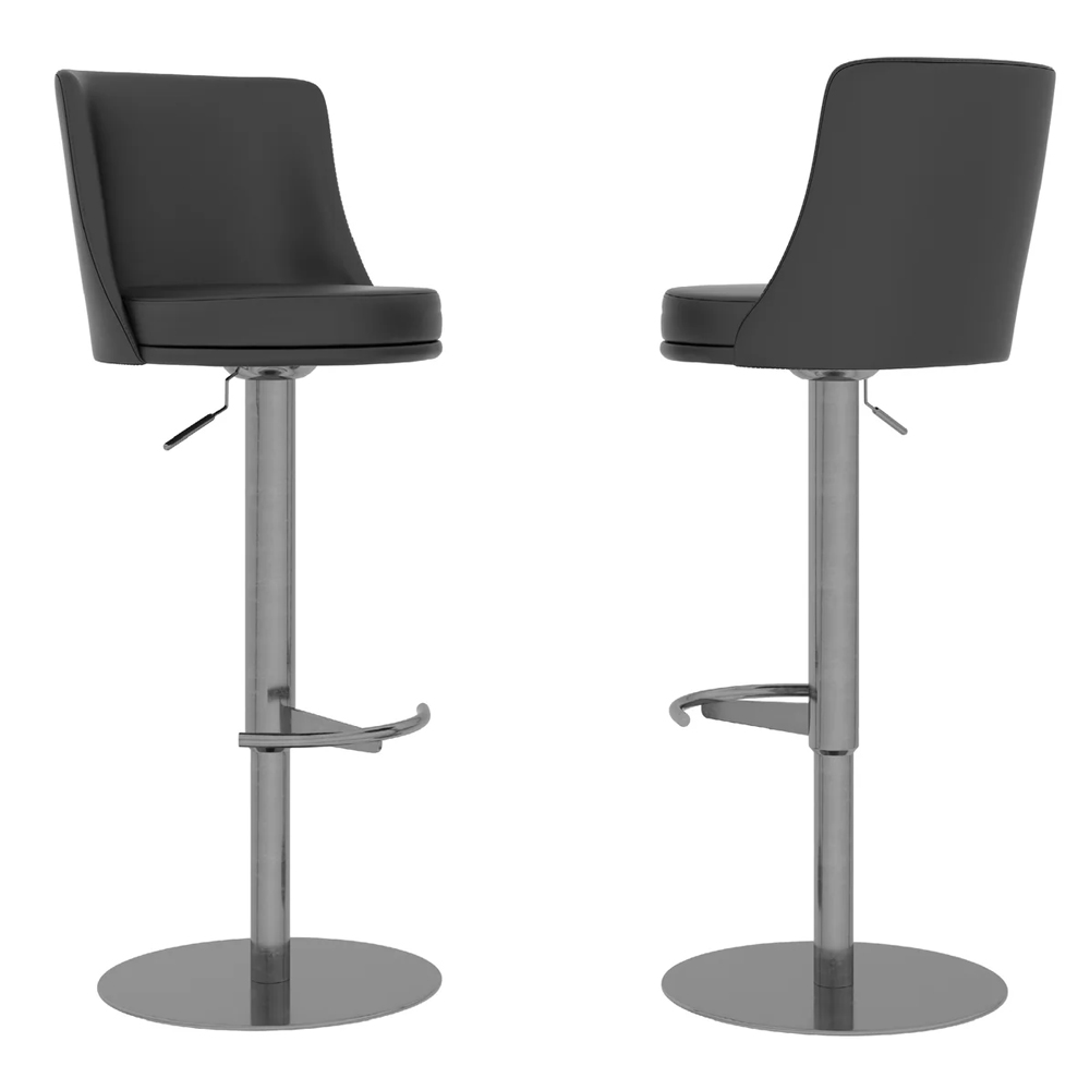 Brunswick Grey Faux Leather Bar Chairs In Pair