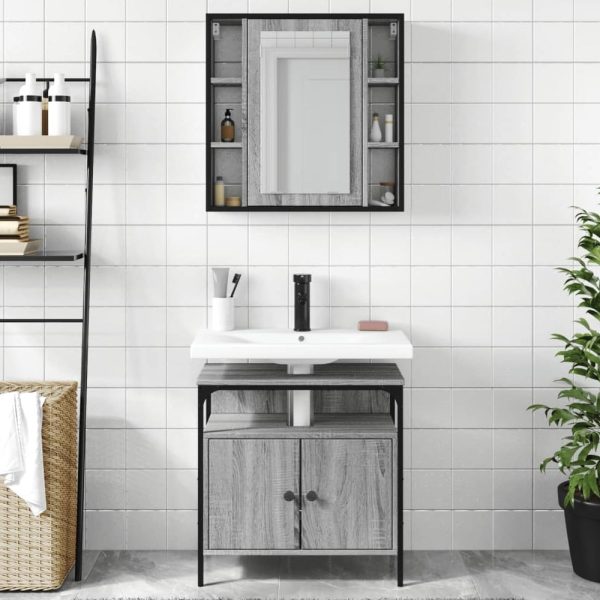 Brussels Wooden 2 Piece Bathroom Furniture Set In Grey Sonoma | Bed Sava