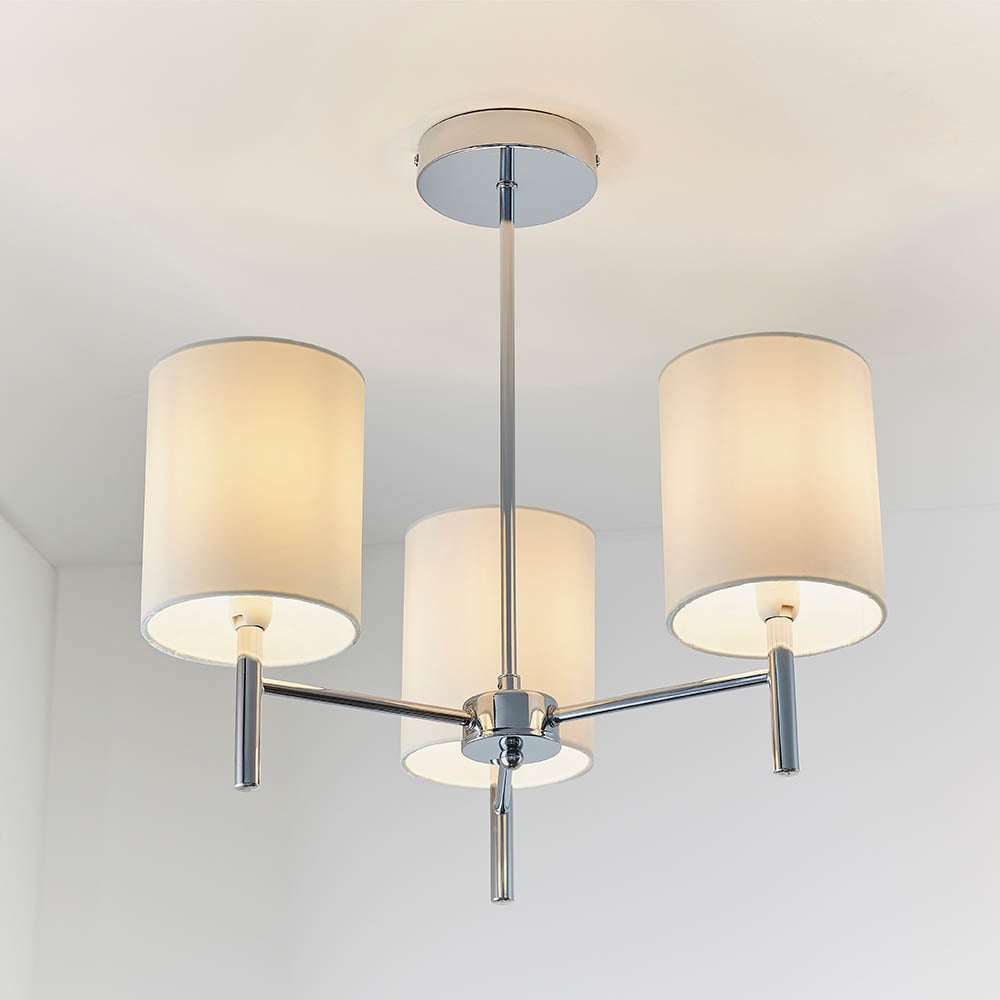 Bryan Fabric Shade 3 Lights Semi-Flush Pendant Light In Chrome