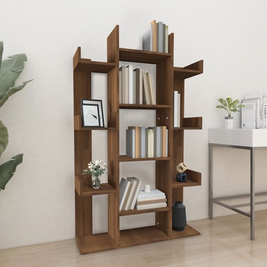Bryson Wooden Bookcase With 13 Compartments In Brown Oak
