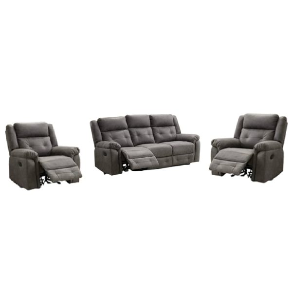 Budva Fabric Recliner 3+1+1 Seater Sofa Set In Dark Grey | Bed Sava