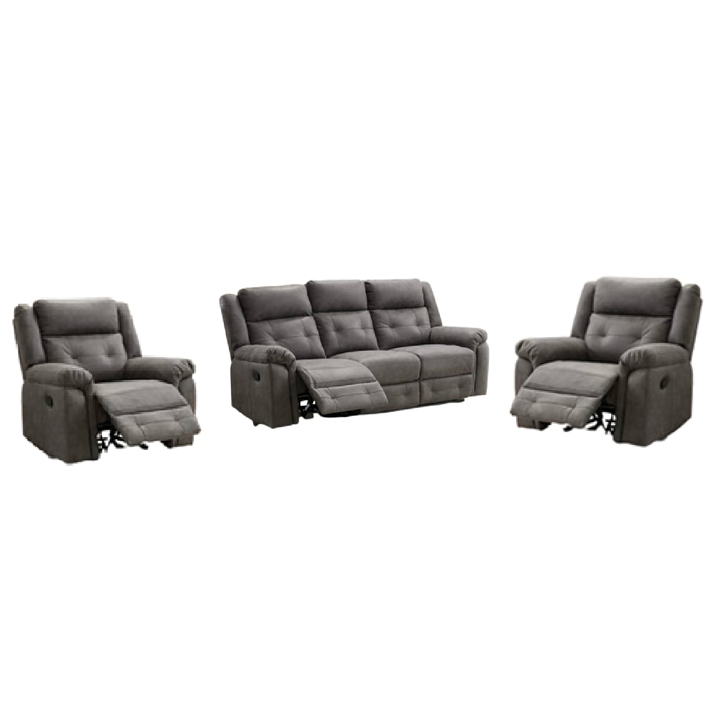 Budva Fabric Recliner 3+1+1 Seater Sofa Set In Dark Grey | Bed Sava