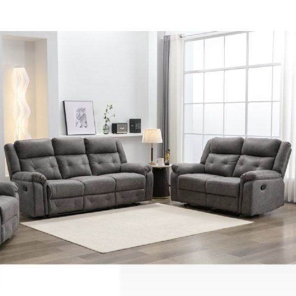 Budva Fabric Recliner 3+2 Seater Sofa Set In Dark Grey | Bed Sava