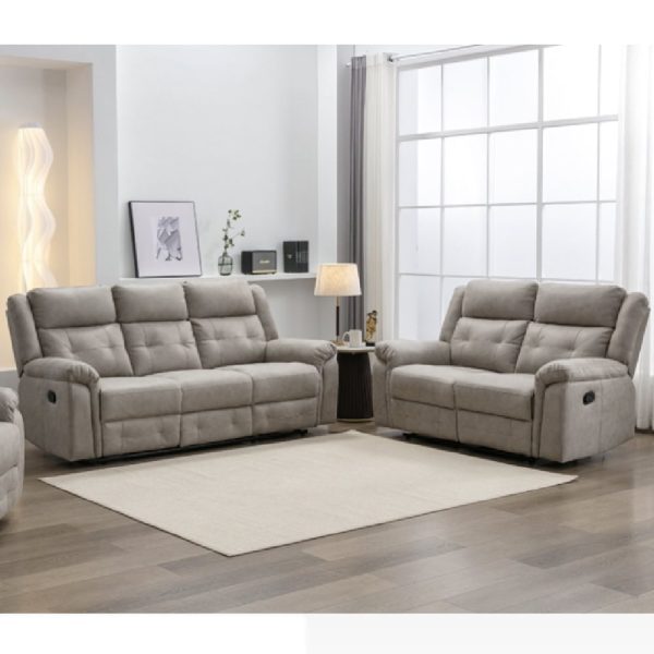 Budva Fabric Recliner 3+2 Seater Sofa Set In Light Grey | Bed Sava
