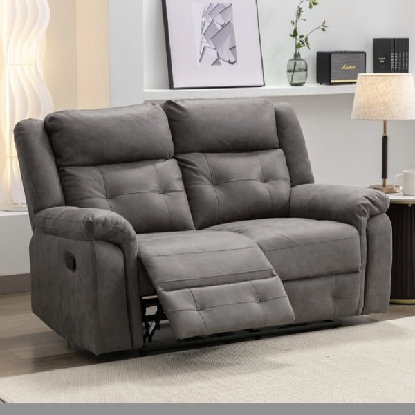 Budva Fabric Recliner 2 Seater Sofa In Dark Grey | Bed Sava