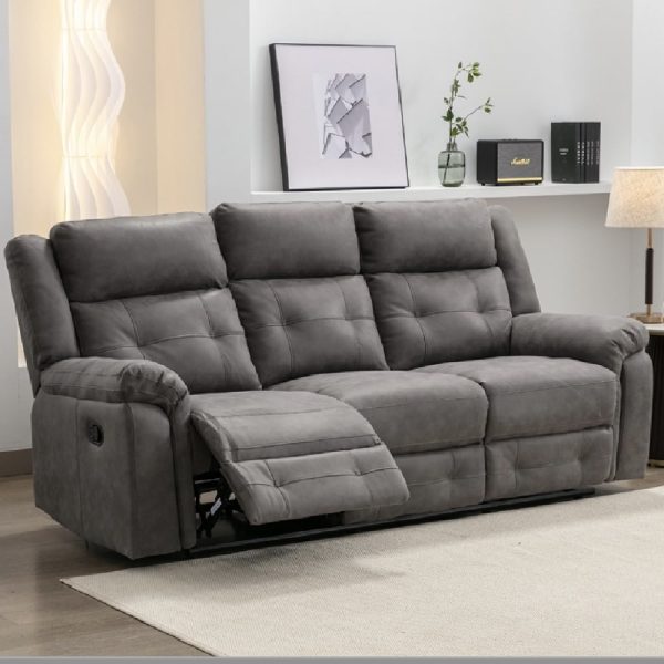 Budva Fabric Recliner 3 Seater Sofa In Dark Grey | Bed Sava
