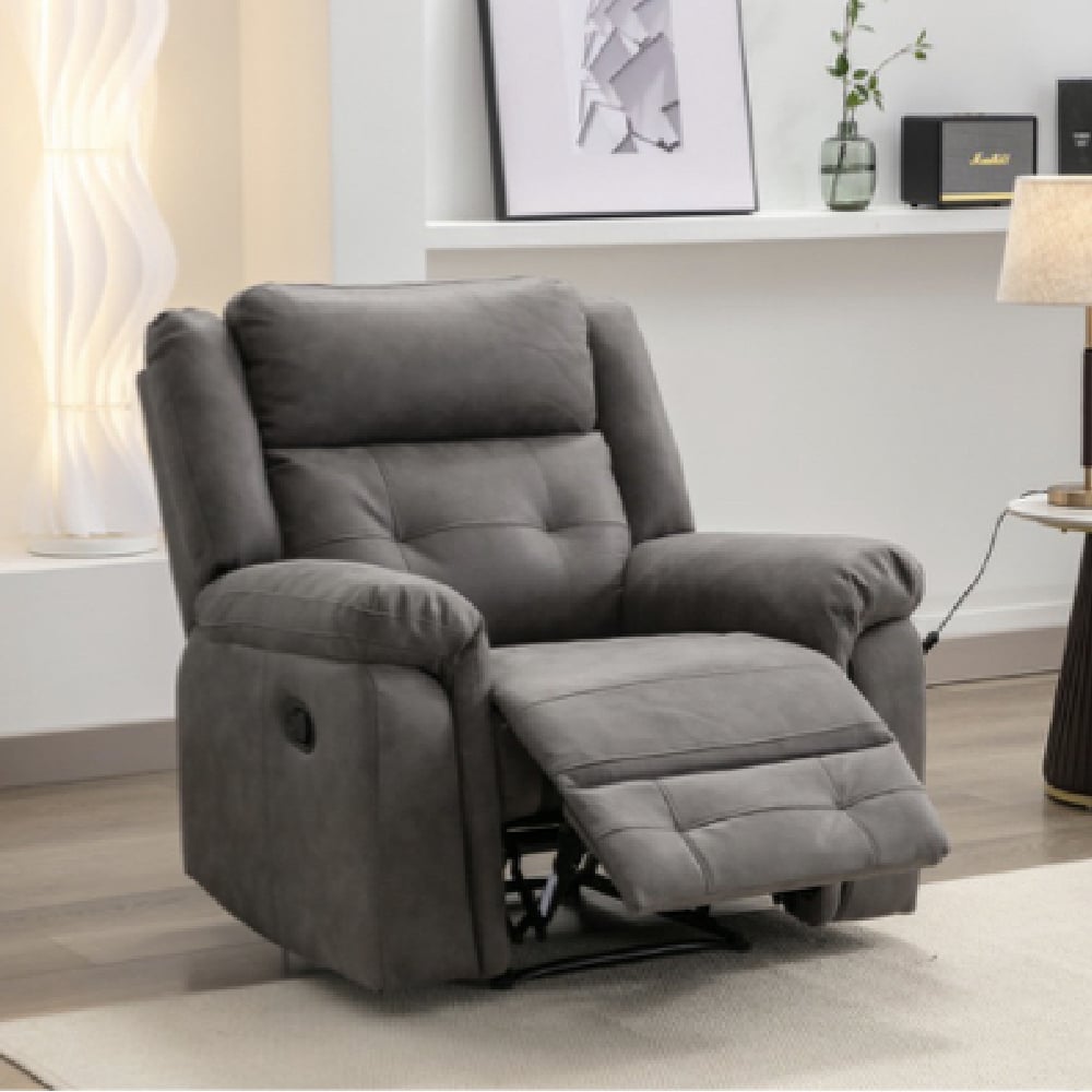 Budva Fabric Recliner 1 Seater Sofa In Dark Grey
