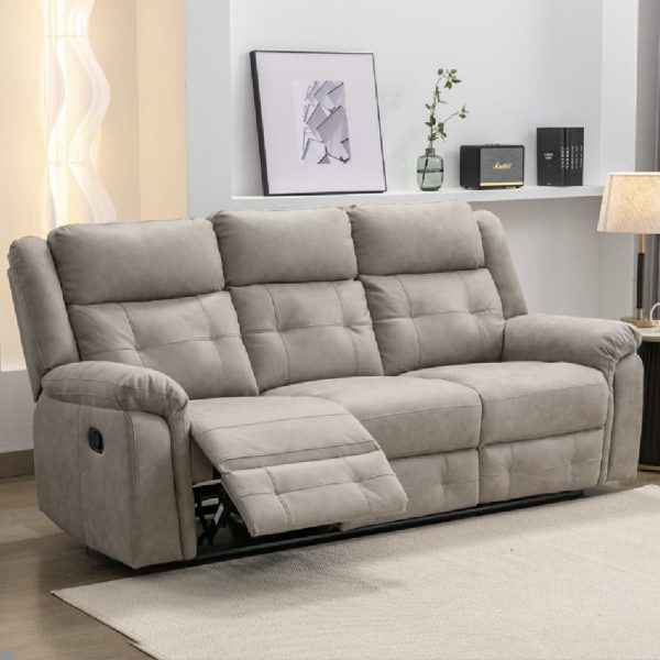 Budva Fabric Recliner 3 Seater Sofa In Light Grey | Bed Sava