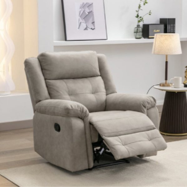 Budva Fabric Recliner 1 Seater Sofa In Light Grey | Bed Sava