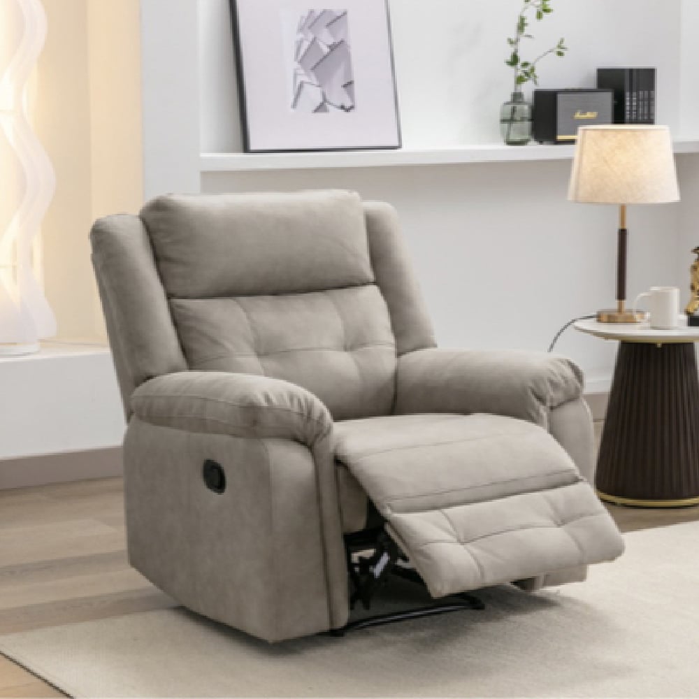 Budva Fabric Recliner 1 Seater Sofa In Light Grey