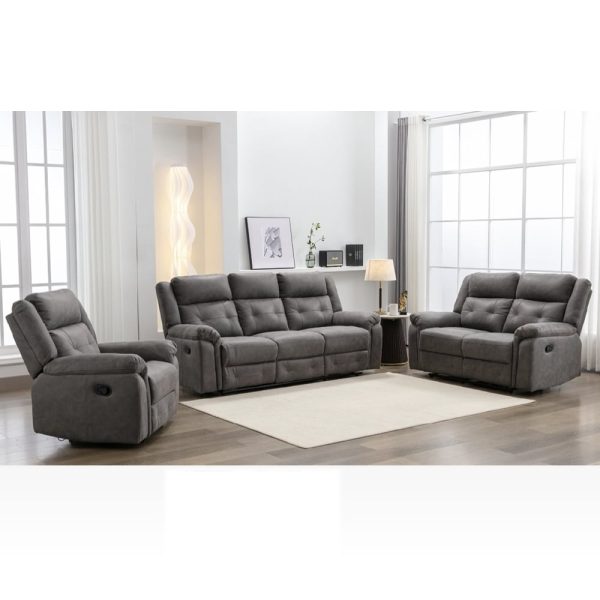 Budva Fabric Recliner Sofa Suite In Dark Grey | Bed Sava