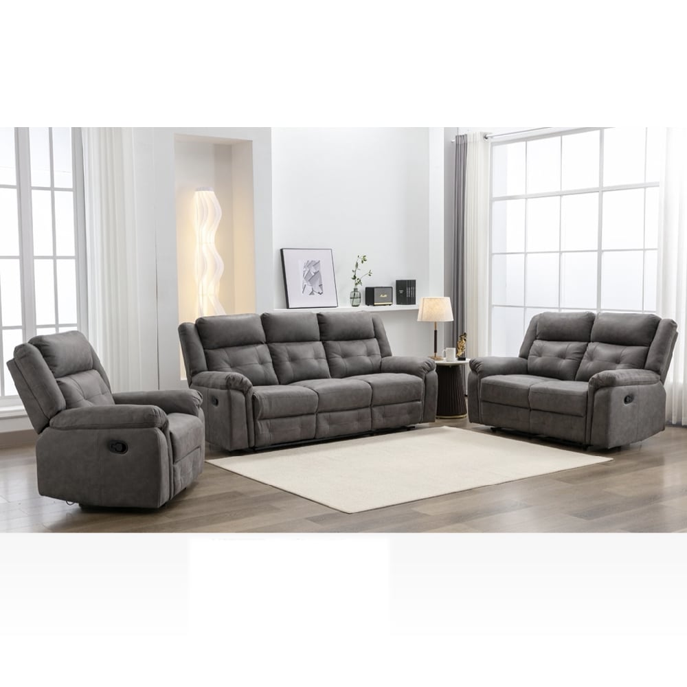 Budva Fabric Recliner Sofa Suite In Dark Grey | Bed Sava