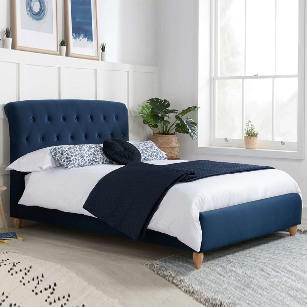 Bulverde Fabric Small Double Bed In Midnight Blue | Bed Sava