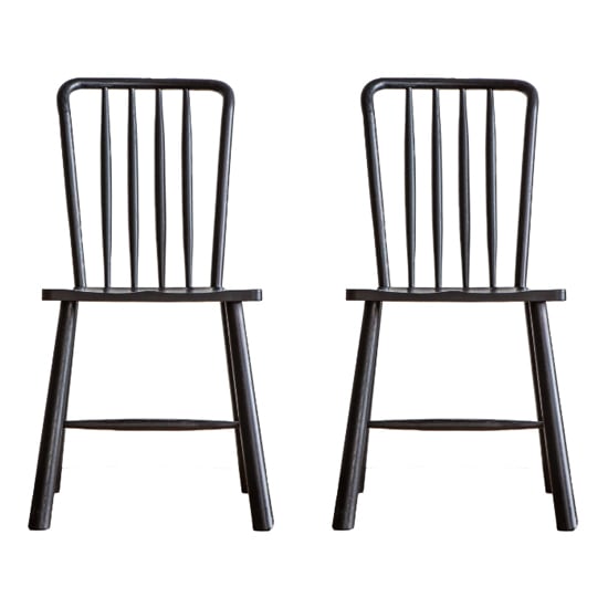 Burbank Black Oak Wood Dining Chairs In Pair