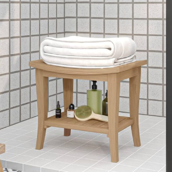 Burbank Wooden Bathroom Side Table In Teak | Bed Sava