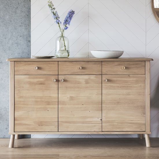 Burbank Wooden Sideboard With 3 Doors 3 Drawers In Oak | Bed Sava