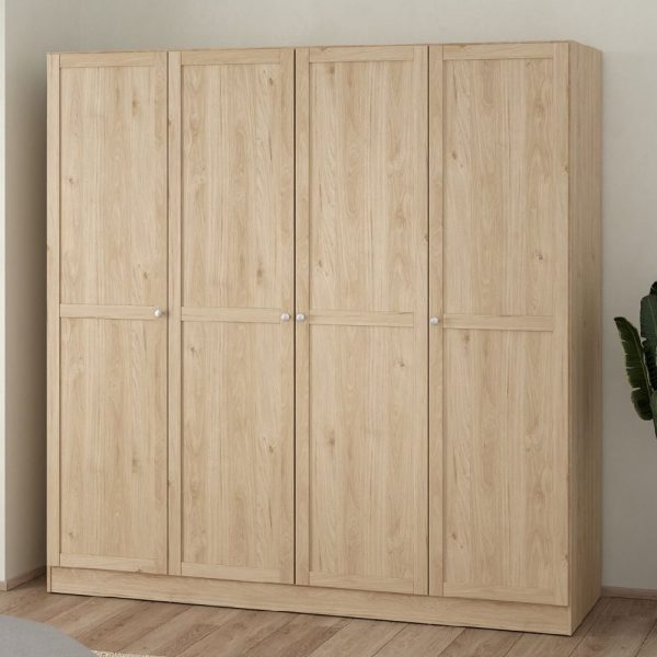Burbank Wooden Wardrobe With 4 Doors In Hickory Oak | Bed Sava