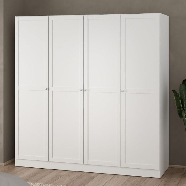 Burbank Wooden Wardrobe With 4 Doors In White | Bed Sava