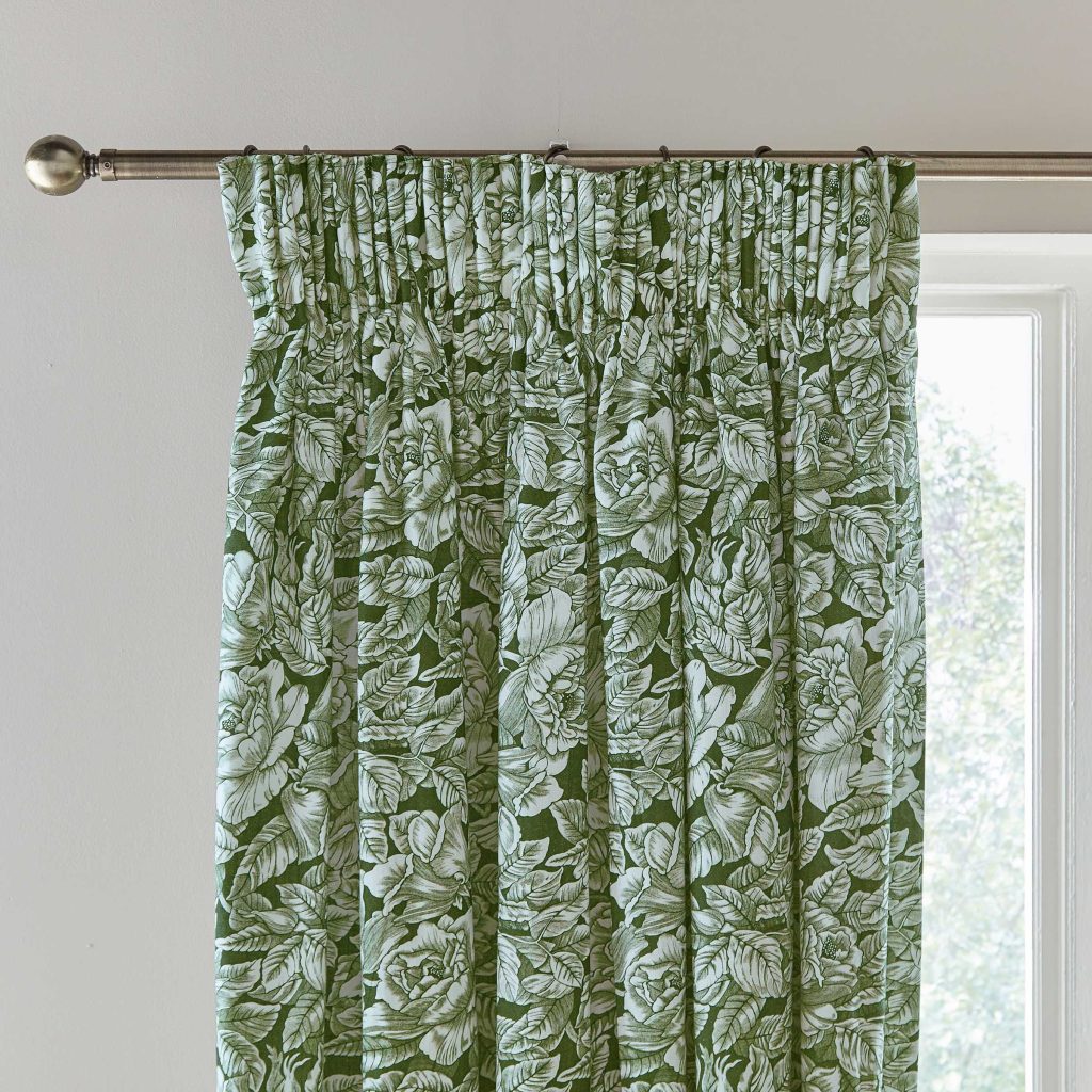 Burleigh x Bedeck of Belfast Hibiscus Lined Curtains 90" x 72", Green