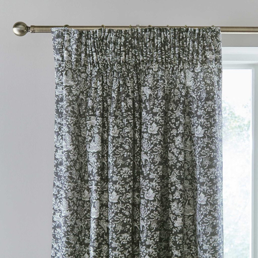 Burleigh x Bedeck of Belfast Regal Peacock Lined Curtains 66" x 54", Charcoal/White
