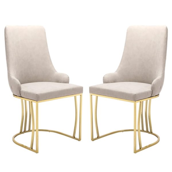 Burma Beige PU Leather Dining Chairs With Gold Frame In Pair | Bed Sava