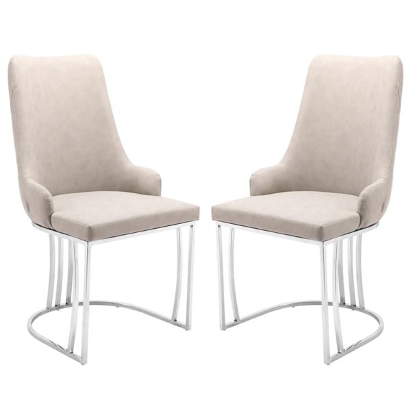 Burma Beige PU Leather Dining Chairs With Steel Frame In Pair | Bed Sava