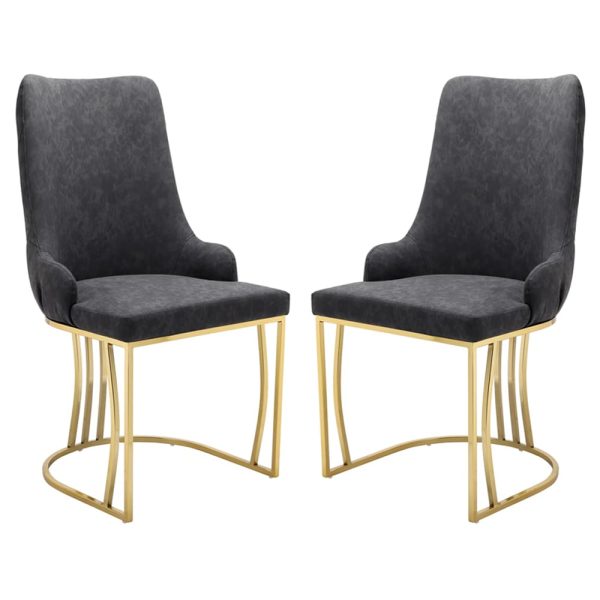 Burma Black PU Leather Dining Chairs With Gold Frame In Pair | Bed Sava