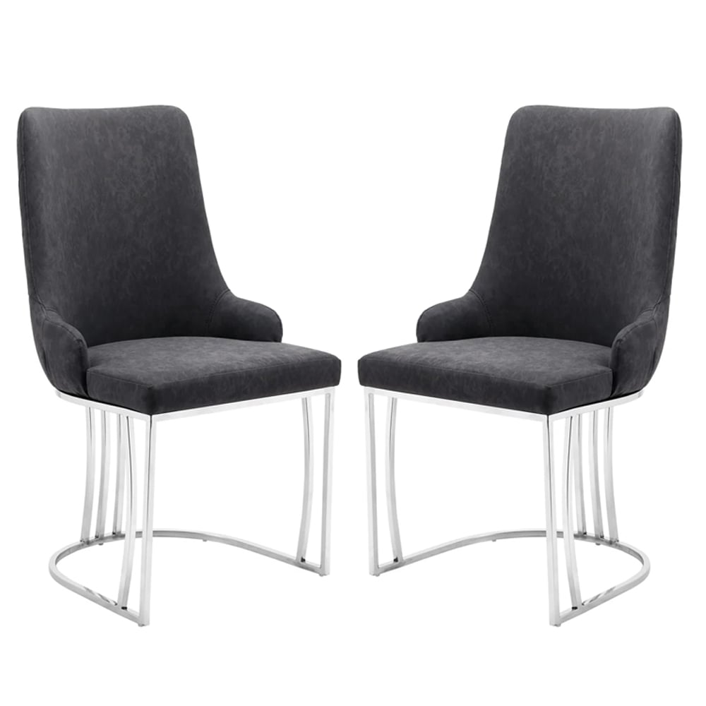 Burma Black PU Leather Dining Chairs With Steel Frame In Pair