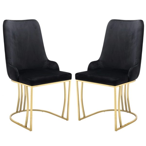 Burma Black Velvet Dining Chairs With Gold Frame In Pair | Bed Sava