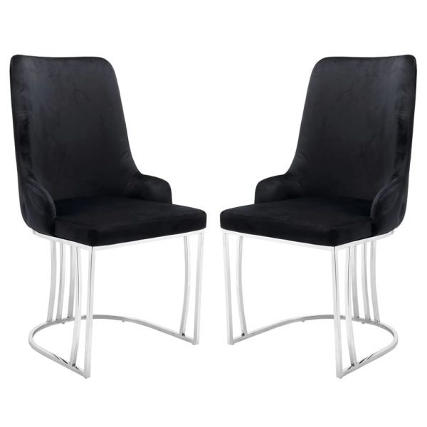 Burma Black Velvet Dining Chairs With Steel Frame In Pair | Bed Sava