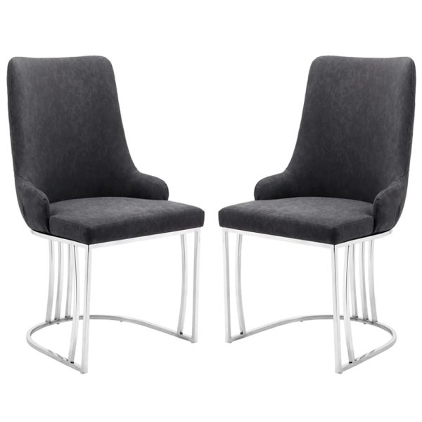 Burma Charcoal PU Leather Dining Chairs With Steel Frame In Pair | Bed Sava