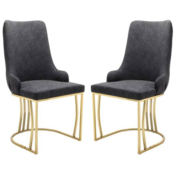 Burma Grey PU Leather Dining Chairs With Gold Frame In Pair | Bed Sava