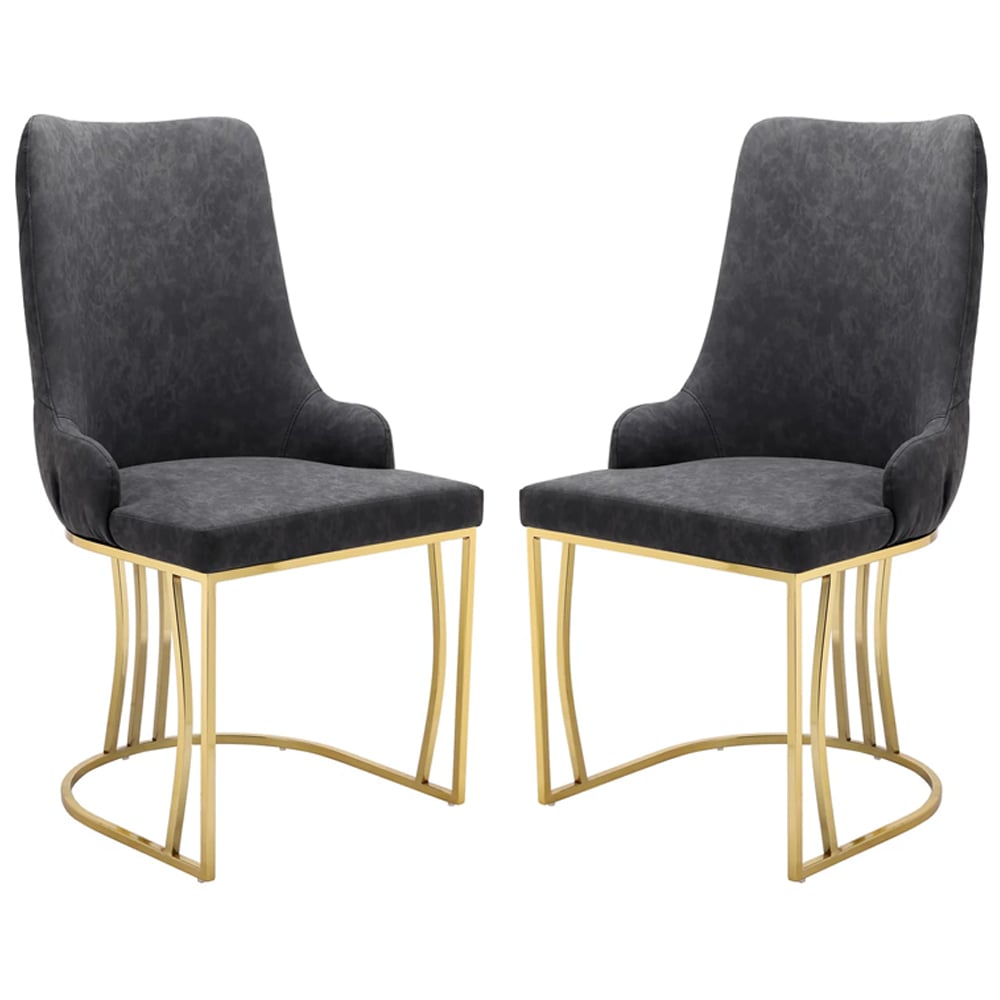 Burma Grey PU Leather Dining Chairs With Gold Frame In Pair