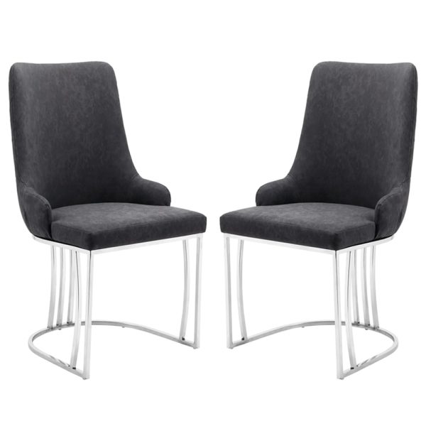 Burma Grey PU Leather Dining Chairs With Steel Frame In Pair | Bed Sava
