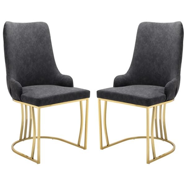 Burma Grey Velvet Dining Chairs With Gold Frame In Pair | Bed Sava