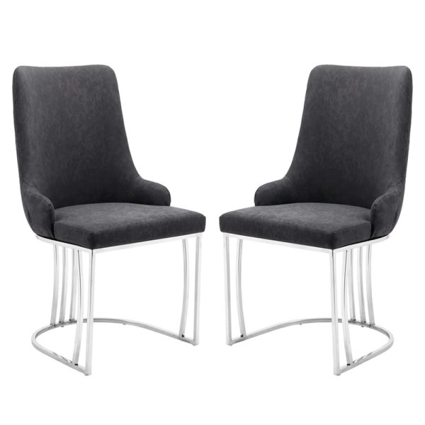 Burma Grey Velvet Dining Chairs With Steel Frame In Pair | Bed Sava