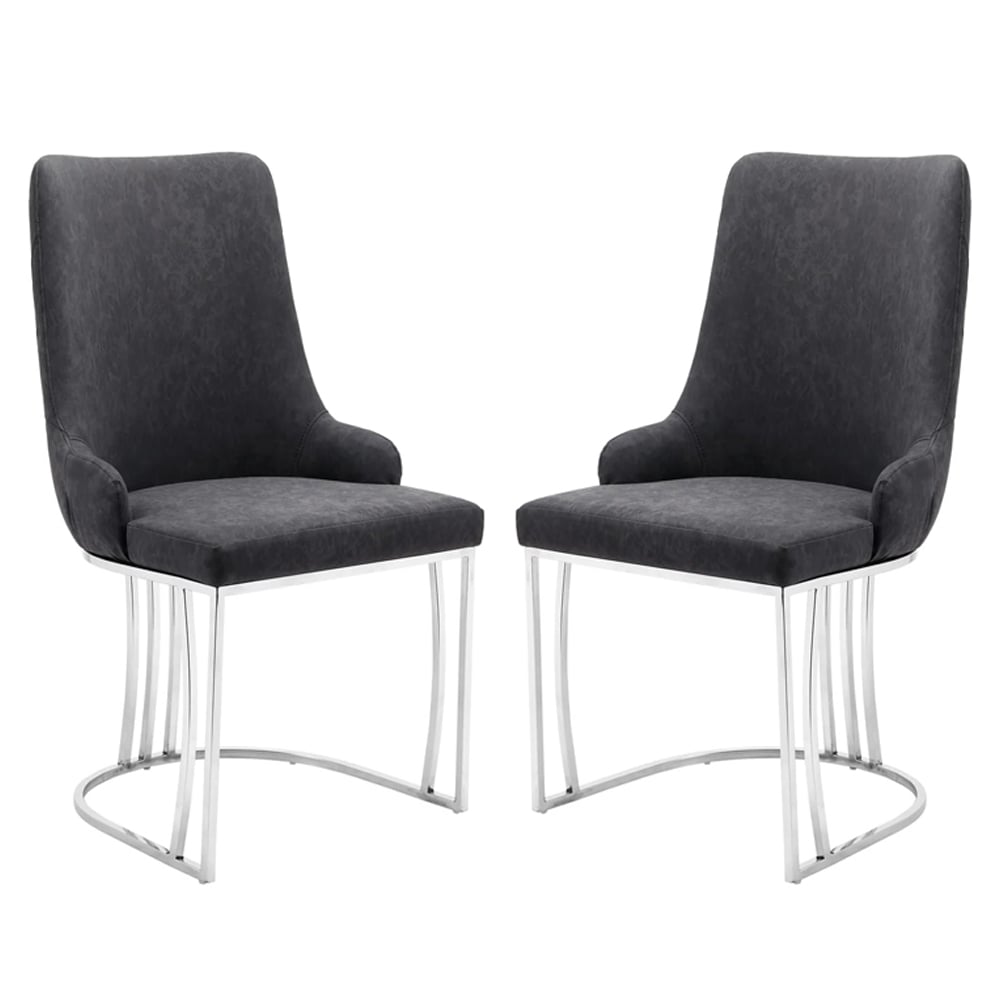 Burma Grey Velvet Dining Chairs With Steel Frame In Pair