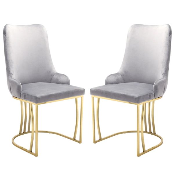 Burma Silver PU Leather Dining Chairs With Gold Frame In Pair | Bed Sava