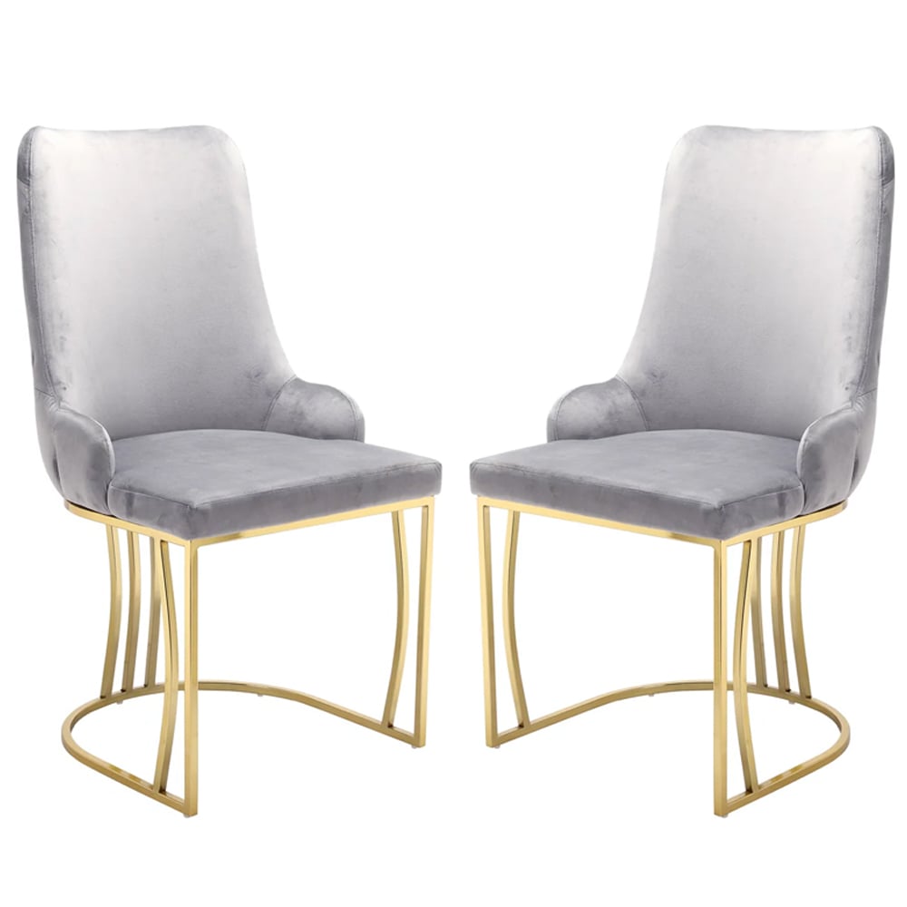 Burma Silver PU Leather Dining Chairs With Gold Frame In Pair