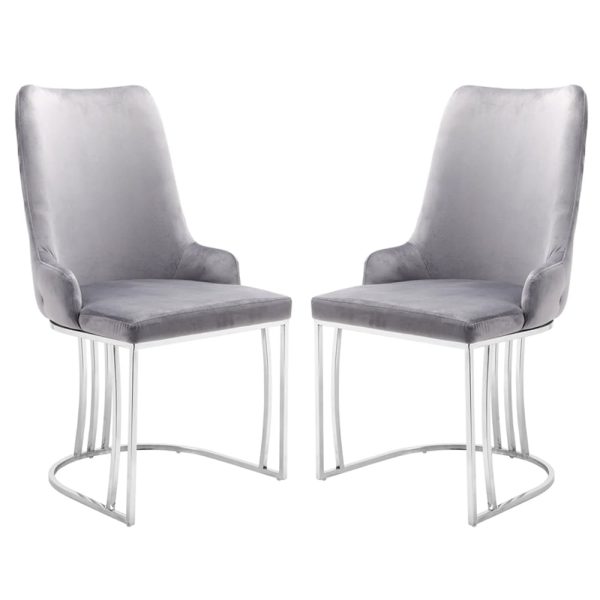 Burma Silver PU Leather Dining Chairs With Steel Frame In Pair | Bed Sava