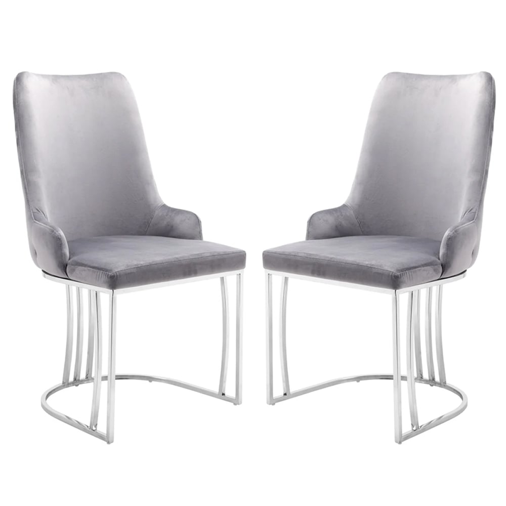 Burma Silver PU Leather Dining Chairs With Steel Frame In Pair