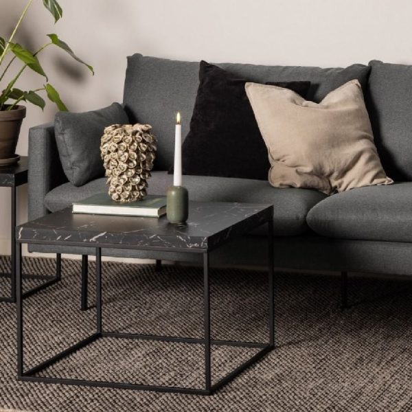 Burnaby Wooden Coffee Table Large In Black Marble Effect | Bed Sava
