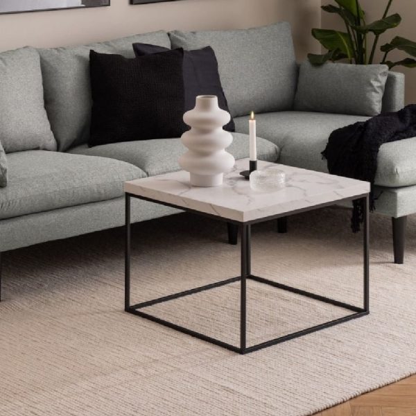 Burnaby Wooden Coffee Table Large In White Marble Effect | Bed Sava