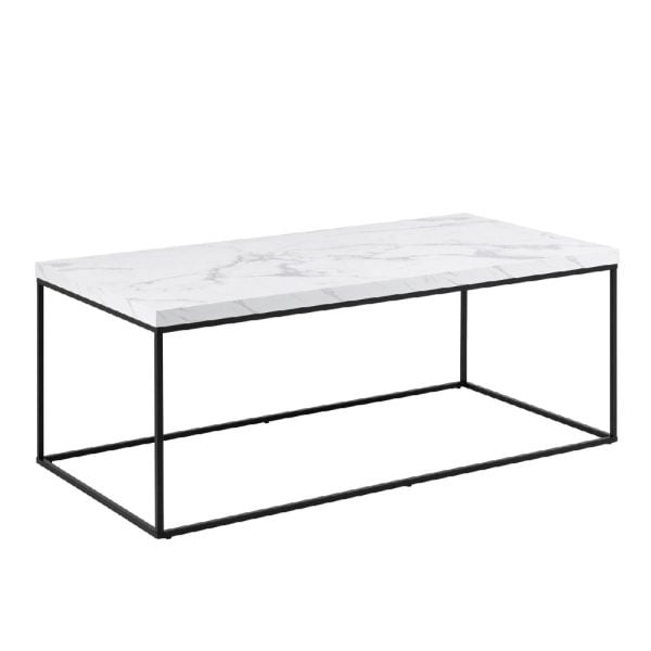 Burnaby Wooden Coffee Table Rectangular In White Marble Effect | Bed Sava