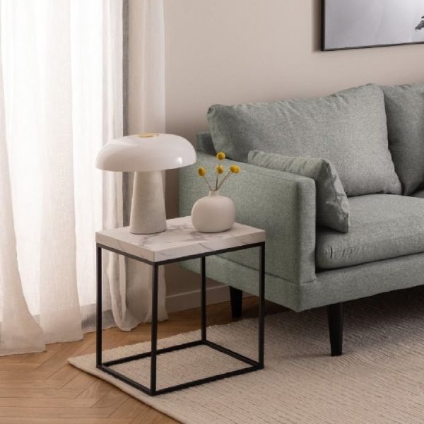 Burnaby Wooden Coffee Table Small In White Marble Effect | Bed Sava