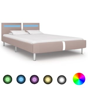 Bushnell Faux Leather Double Bed In Cappuccino With LED | Bed Sava